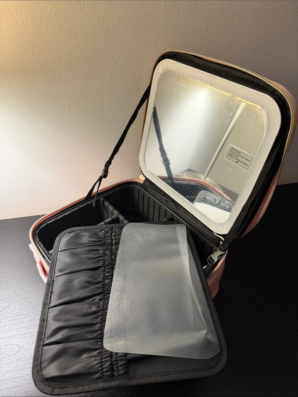 Compact Pink Travel Makeup Organizer Case with Top Handle